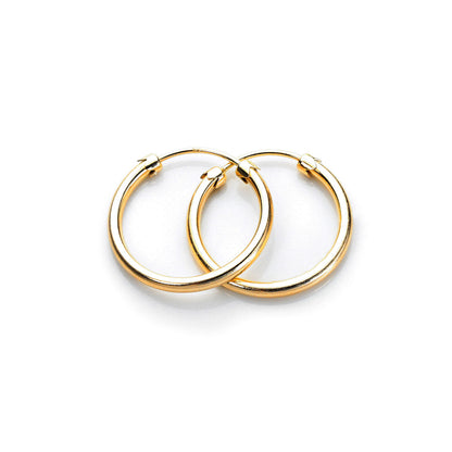 9ct Yellow Gold Plain Capped Tube 18mm - 32mm Hoop Earrings