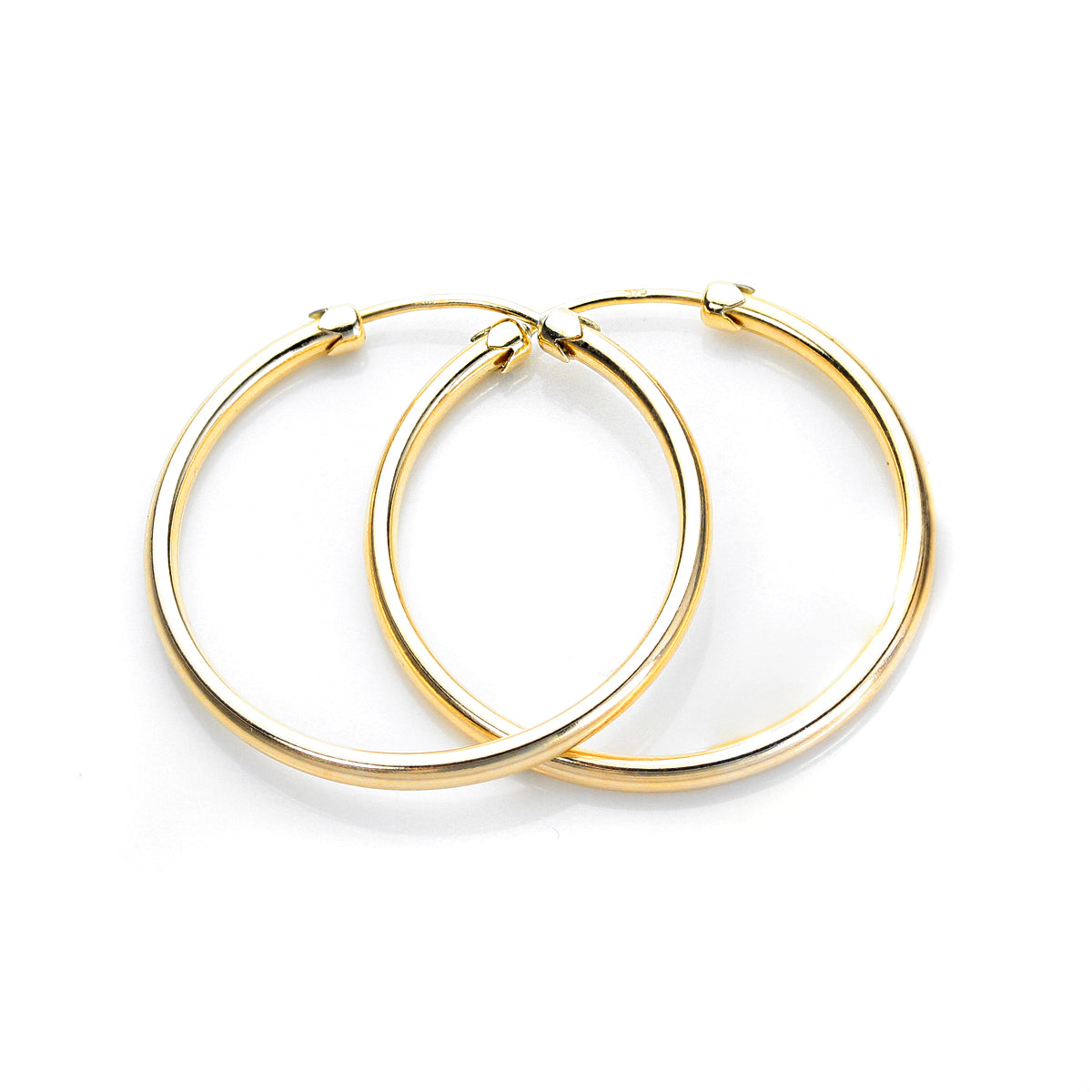 9ct Yellow Gold Plain Capped Tube 18mm - 32mm Hoop Earrings