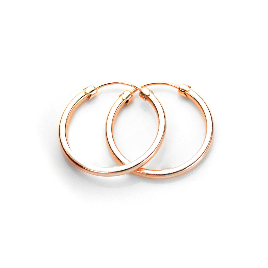 9ct Rose Gold Plain Capped Tube 20mm - 26mm Hoop Earrings