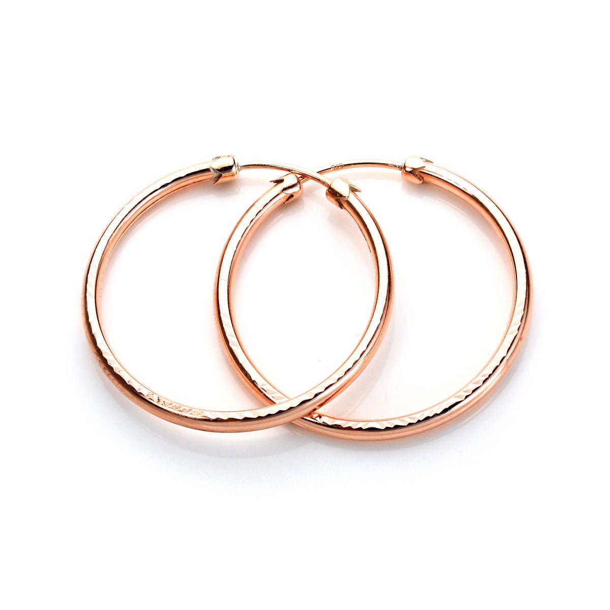 9ct Rose Gold 26mm Diamond Cut Capped Tube Hoop Earrings - jewellerybox