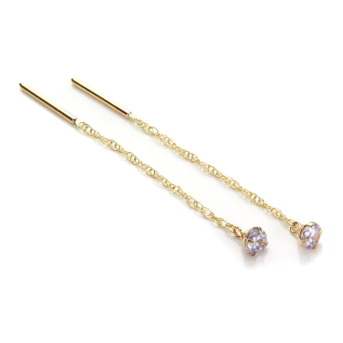9ct Yellow Gold Lilac CZ 3.5mm Pull Through Earrings - jewellerybox