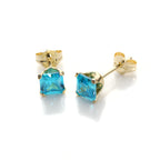 9ct Yellow Gold Clear Crystal 4mm Square Stud Earrings