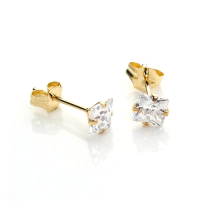9ct Yellow Gold White CZ Martini Claw Fitting Stud Earrings