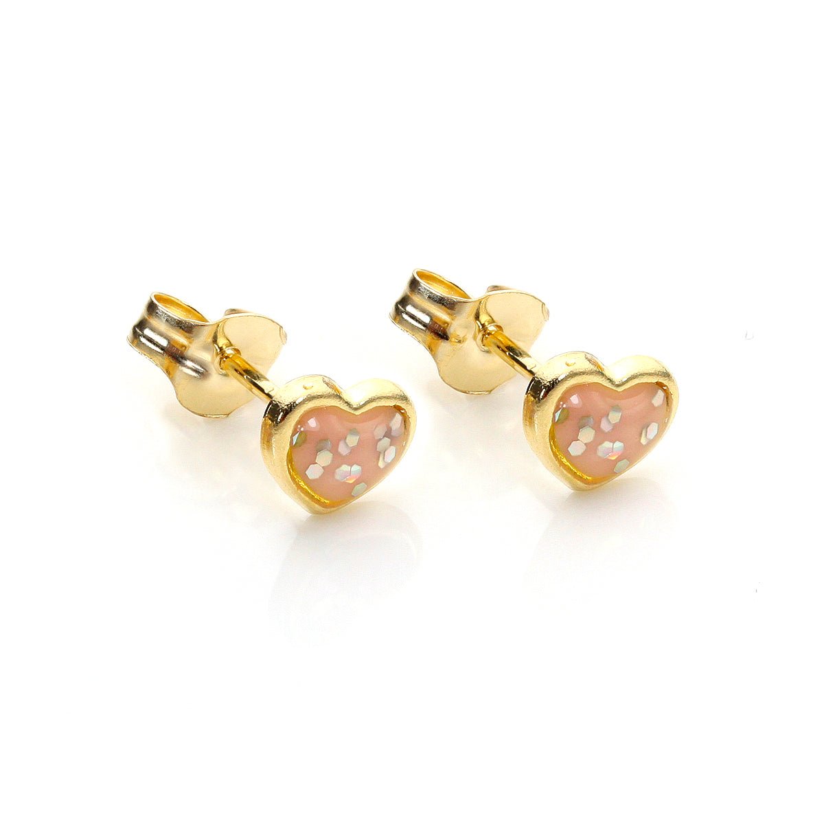 9ct Yellow Gold Enamelled & Glitter Heart Stud Earrings - jewellerybox