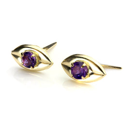 9ct Gold Amethyst Oval Andralok Stud Earrings