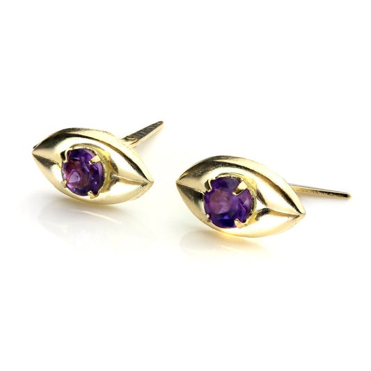 9ct Gold Amethyst Oval Andralok Stud Earrings