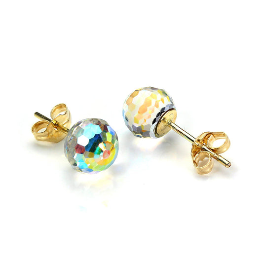 9ct Yellow Gold Small Faceted 6mm Crystal Ball Stud Earrings