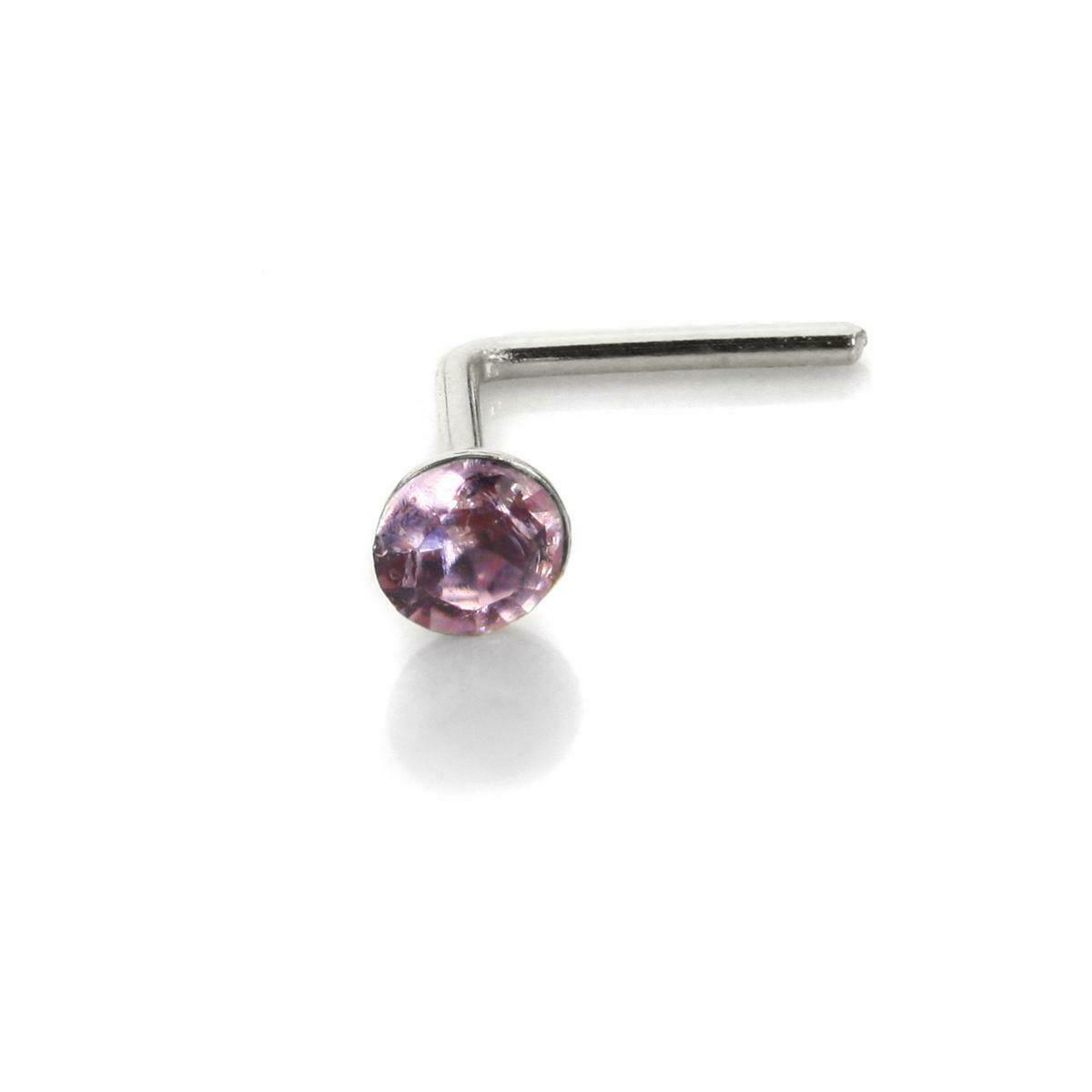 Sterling Silver 2.8mm Round CZ Crystal Nose Stud L Pin