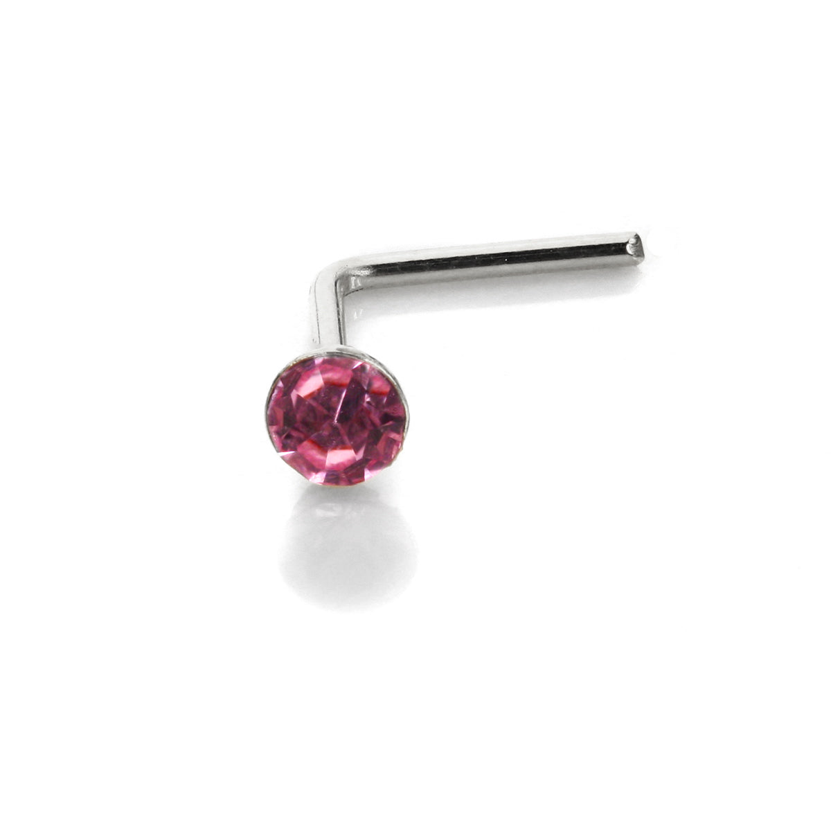 Sterling Silver 2.8mm Round CZ Crystal Nose Stud L Pin