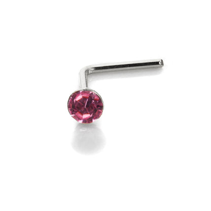 Sterling Silver 2.8mm Round CZ Crystal Nose Stud L Pin