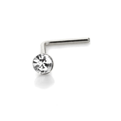 Sterling Silver 2.8mm Round CZ Crystal Nose Stud L Pin