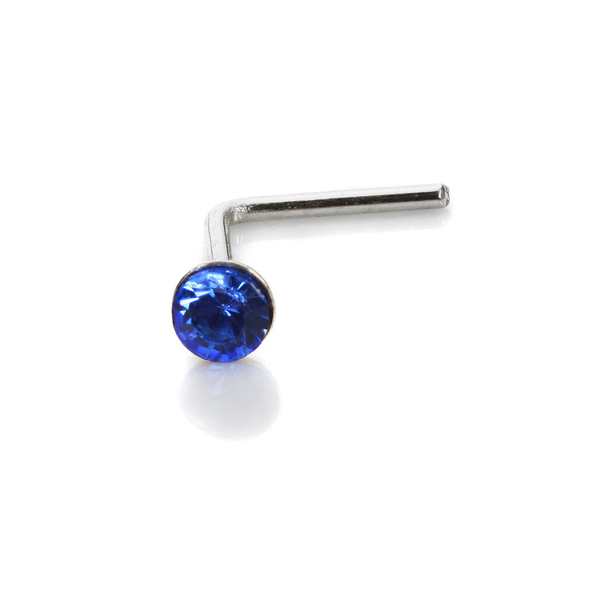Sterling Silver 2.8mm Round CZ Crystal Nose Stud L Pin
