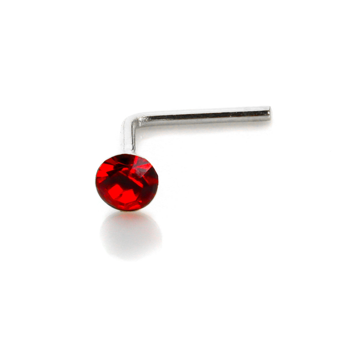 Sterling Silver 2.8mm Round CZ Crystal Nose Stud L Pin