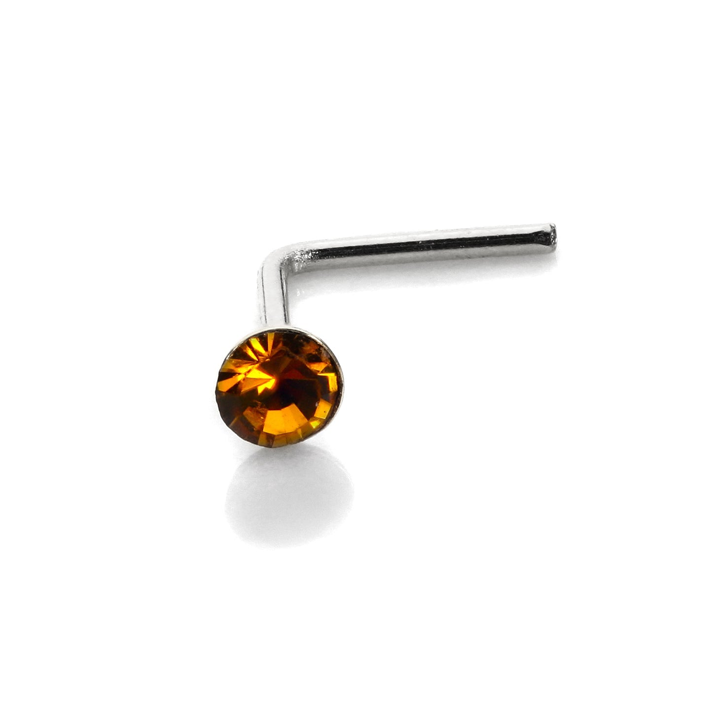 Sterling Silver 2.8mm Round CZ Crystal Nose Stud L Pin