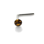 Sterling Silver 2.8mm Round CZ Crystal Nose Stud L Pin