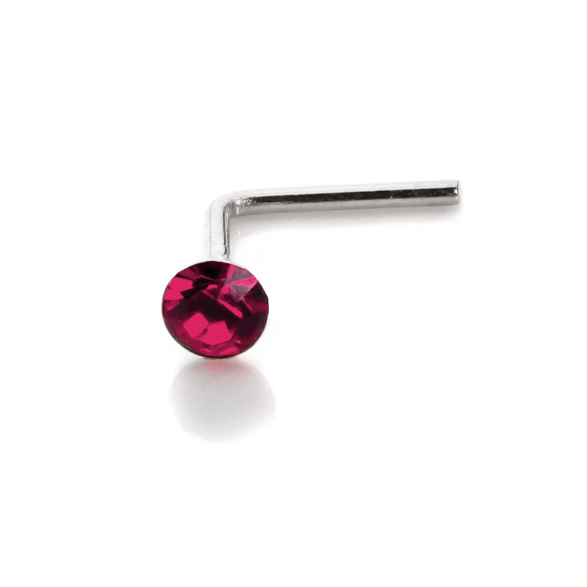 Sterling Silver 2.8mm Round CZ Crystal Nose Stud L Pin