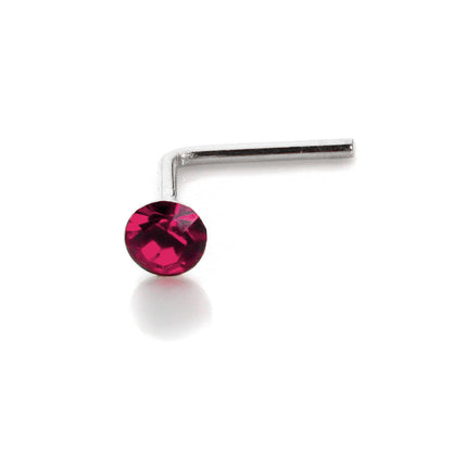 Sterling Silver 2.8mm Round CZ Crystal Nose Stud L Pin