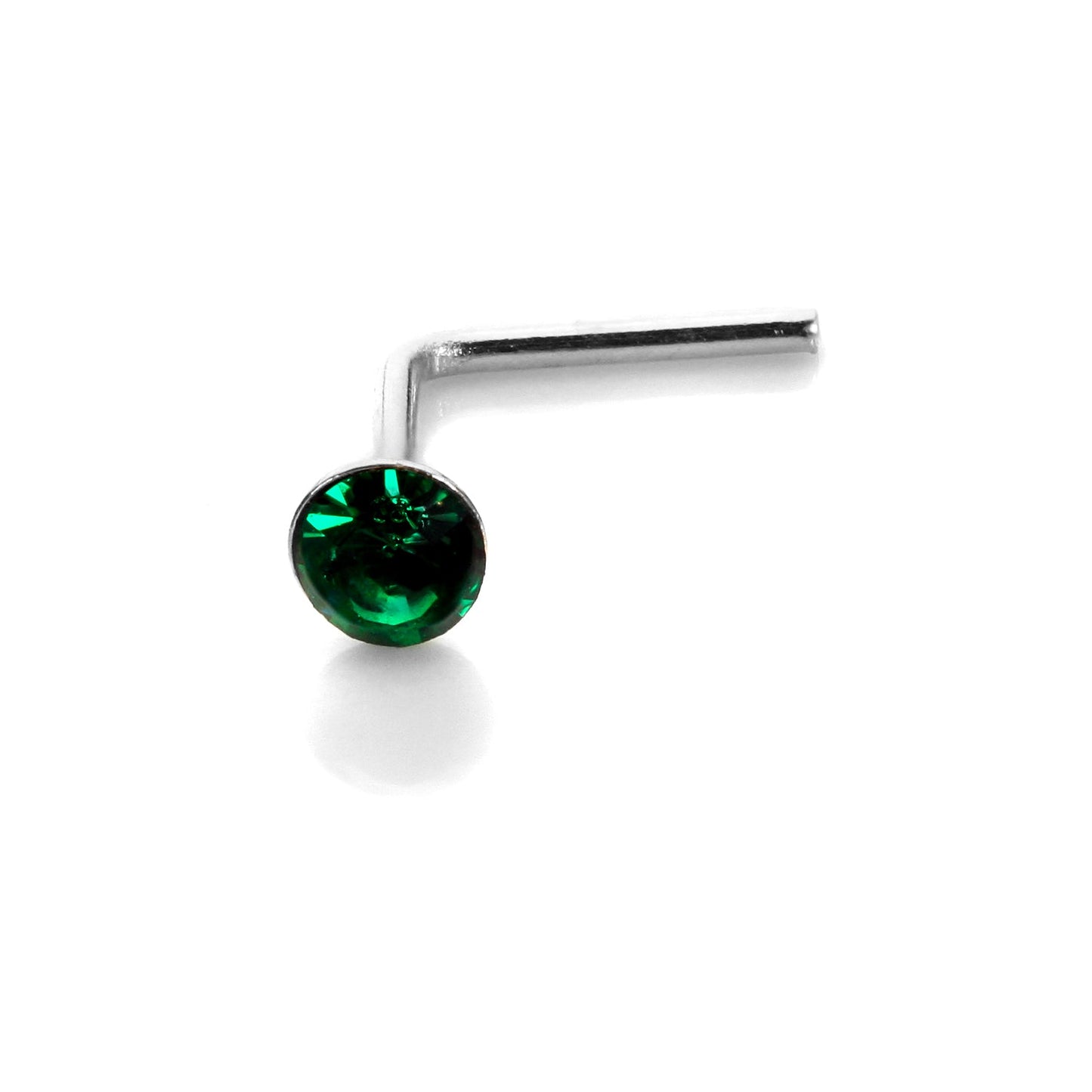 Sterling Silver 2.8mm Round CZ Crystal Nose Stud L Pin