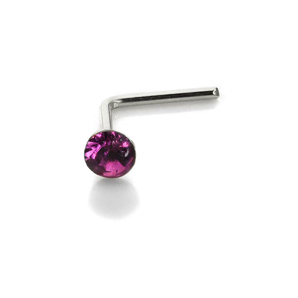 Sterling Silver 2.8mm Round CZ Crystal Nose Stud L Pin