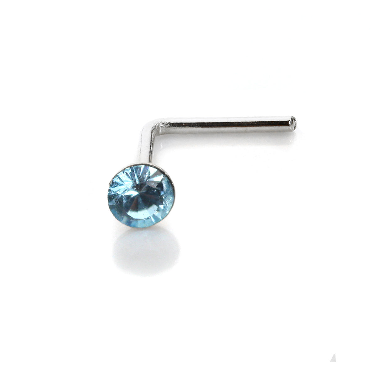 Sterling Silver 2.8mm Round CZ Crystal Nose Stud L Pin