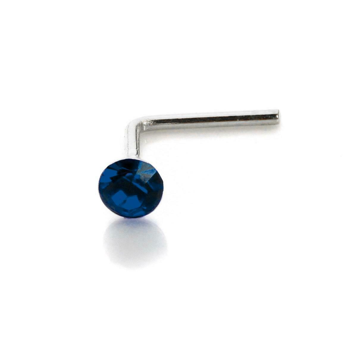 Sterling Silver 2.8mm Round CZ Crystal Nose Stud L Pin