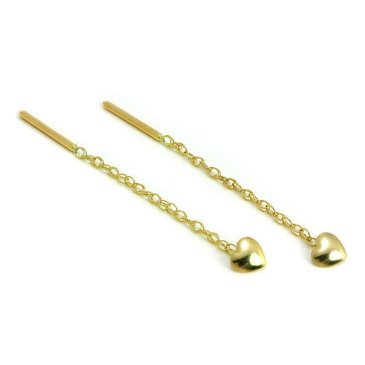 Small 9ct Gold Heart Pull Through Chain Earrings