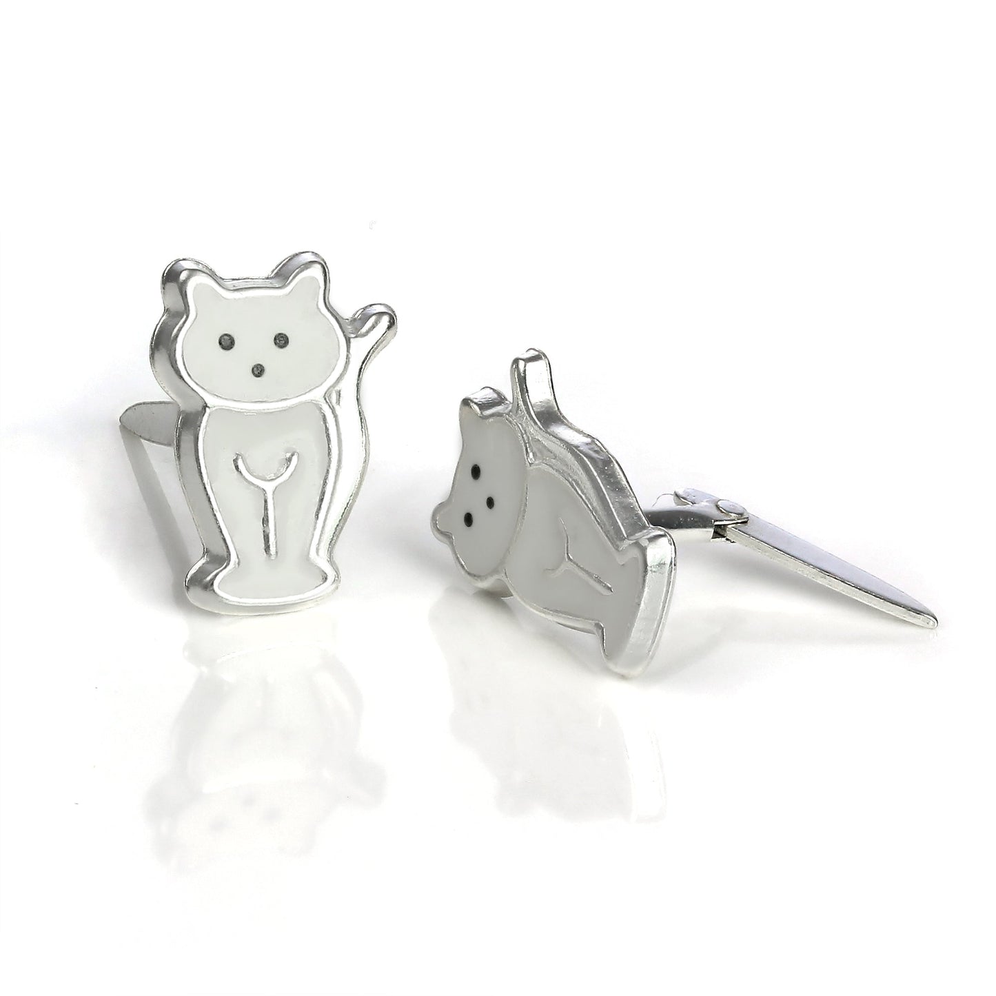 Sterling Silver & Enamel Sitting Cat Andralok Stud Earrings