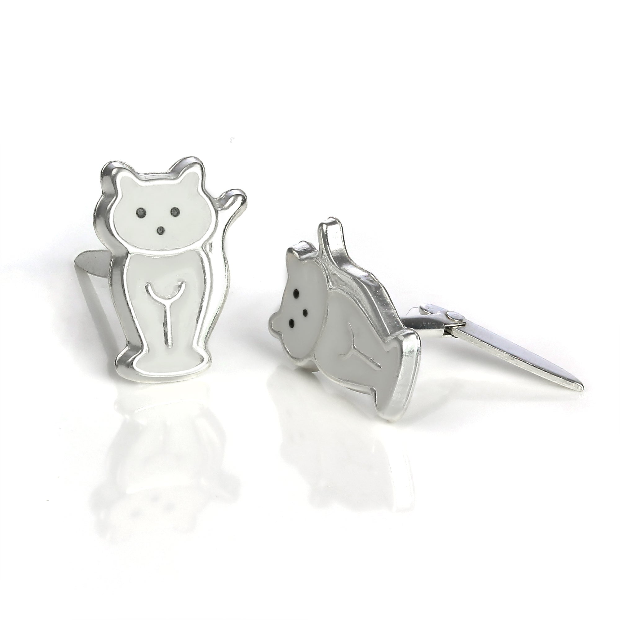 Sterling Silver & Enamel Sitting Cat Andralok Stud Earrings
