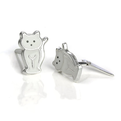 Sterling Silver & Enamel Sitting Cat Andralok Stud Earrings