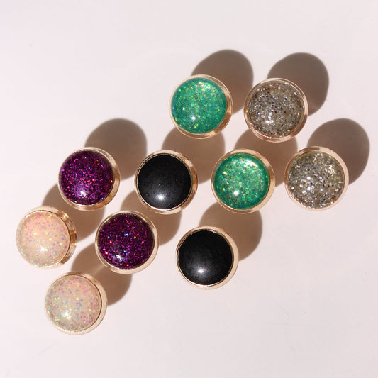 9ct Gold & Glitter Enamel Round Stud Earrings in 6 Colours