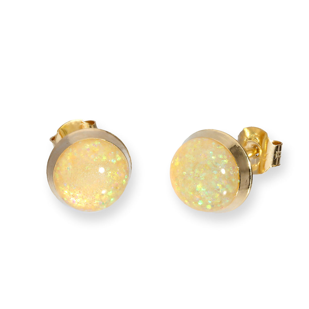 9ct Gold & Glitter Enamel Round Stud Earrings in 6 Colours