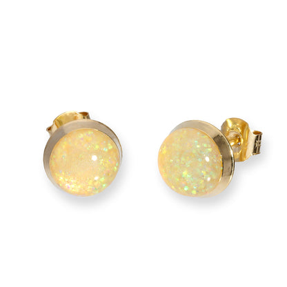 9ct Gold & Glitter Enamel Round Stud Earrings in 6 Colours