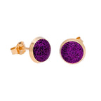9ct Gold & Glitter Enamel Round Stud Earrings in 6 Colours