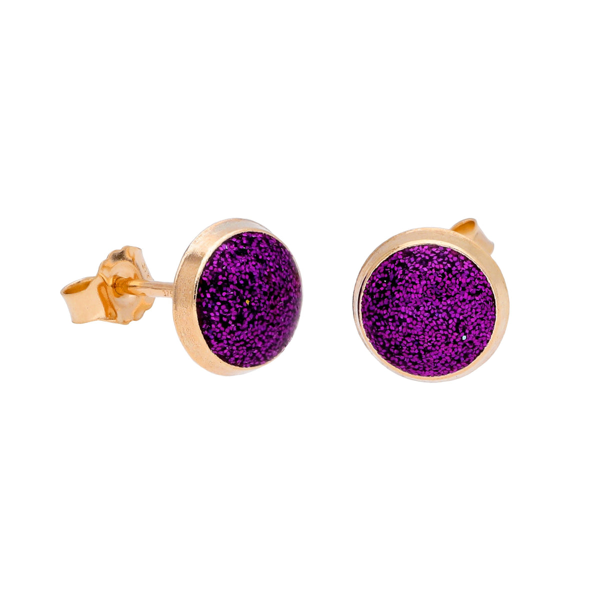 9ct Gold & Glitter Enamel Round Stud Earrings in 6 Colours