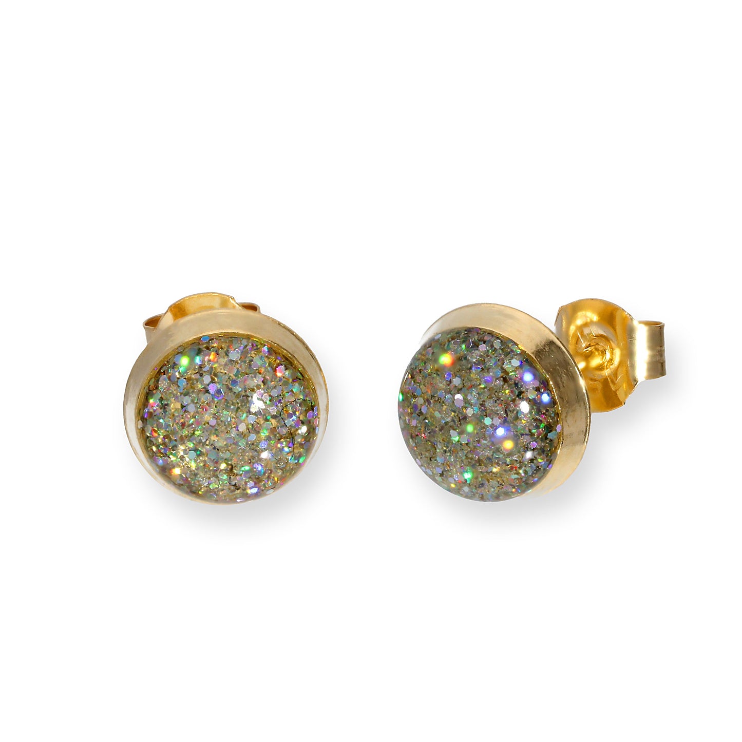 9ct Gold & Glitter Enamel Round Stud Earrings in 6 Colours