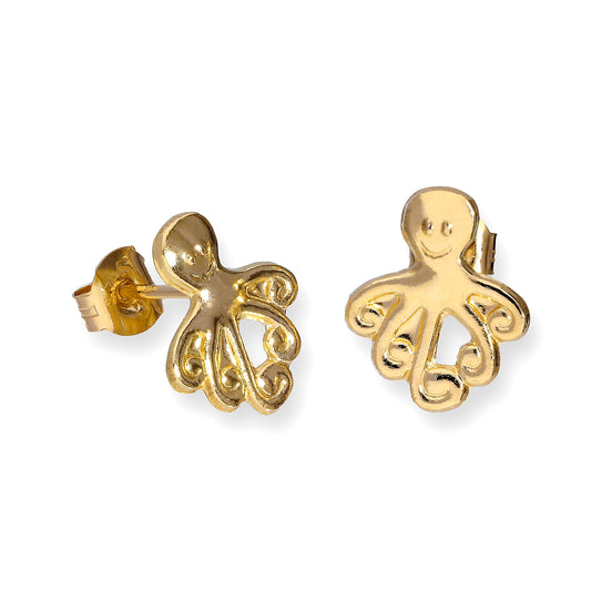 9ct Gold Flat Octopus Stud Earrings