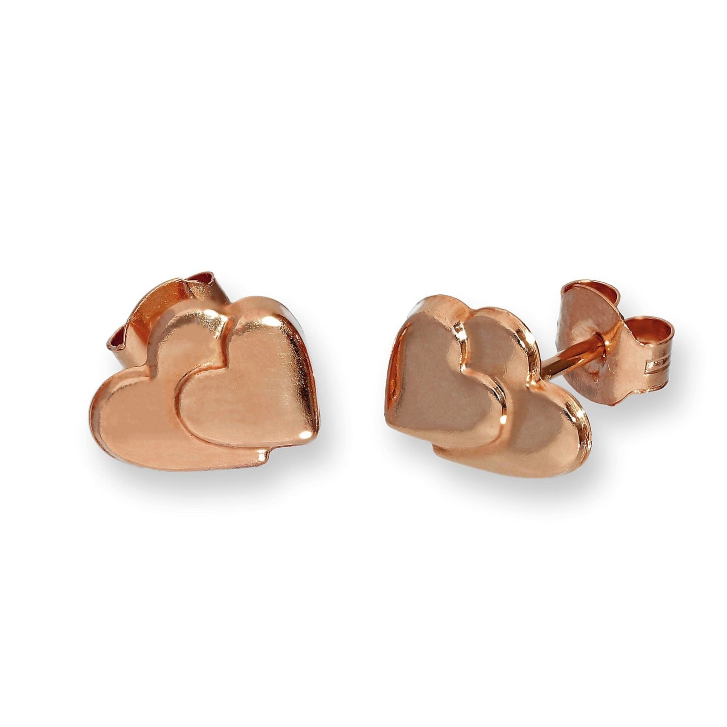 9ct Rose Gold Flat Double Heart Stud Earrings - jewellerybox