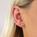 9ct Rose Gold & Orange CZ Crystal Flat Flower Stud Earrings