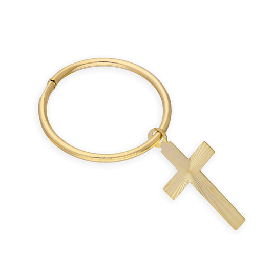 9ct Yellow Gold Cross Single Hoop Earring