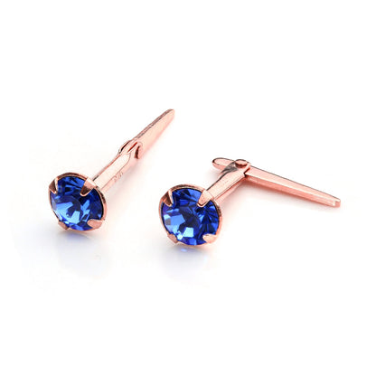 9ct Rose Gold Andralok Stud Earrings w 3mm CZ Crystal Clear Aquamarine Sapphire - jewellerybox