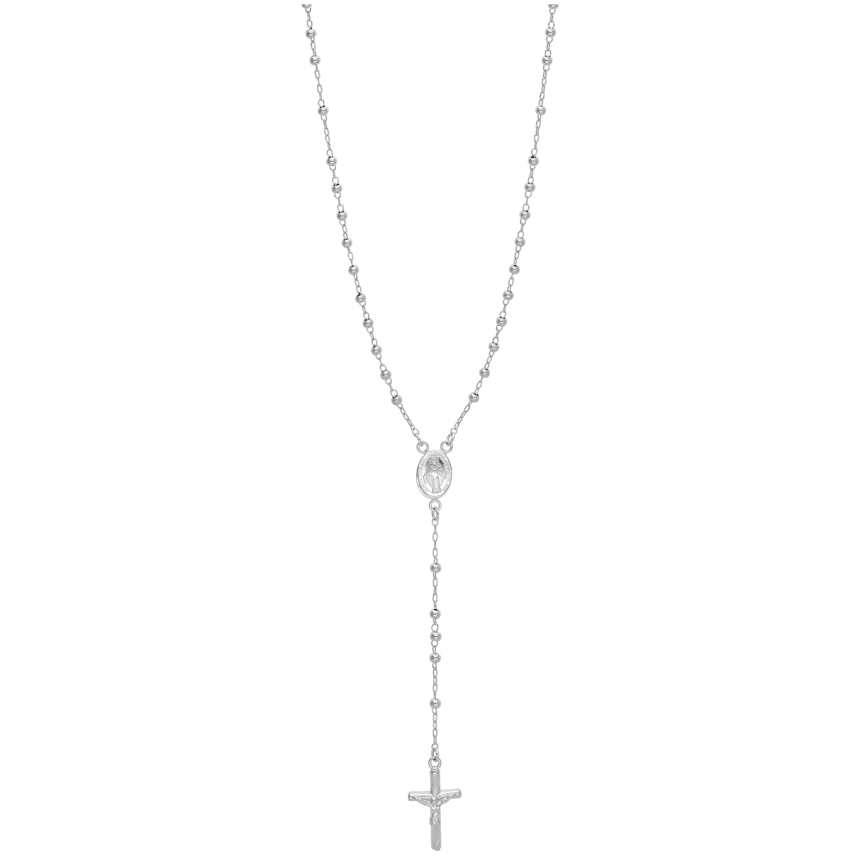Sterling Silver Rosary Bead Necklace - 20 Inches