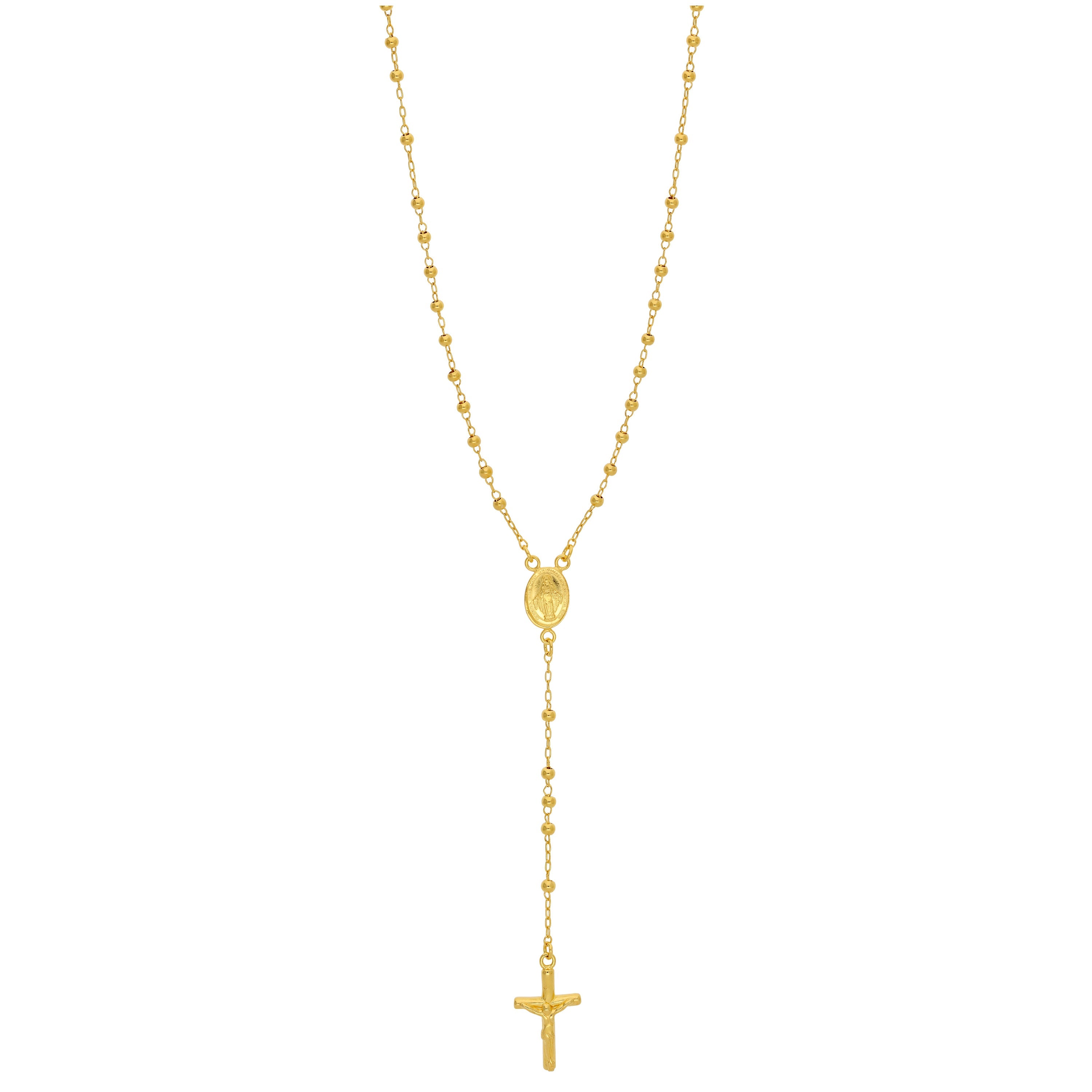 Gold Plated Sterling Silver Rosary Bead Necklace - 20 Inches