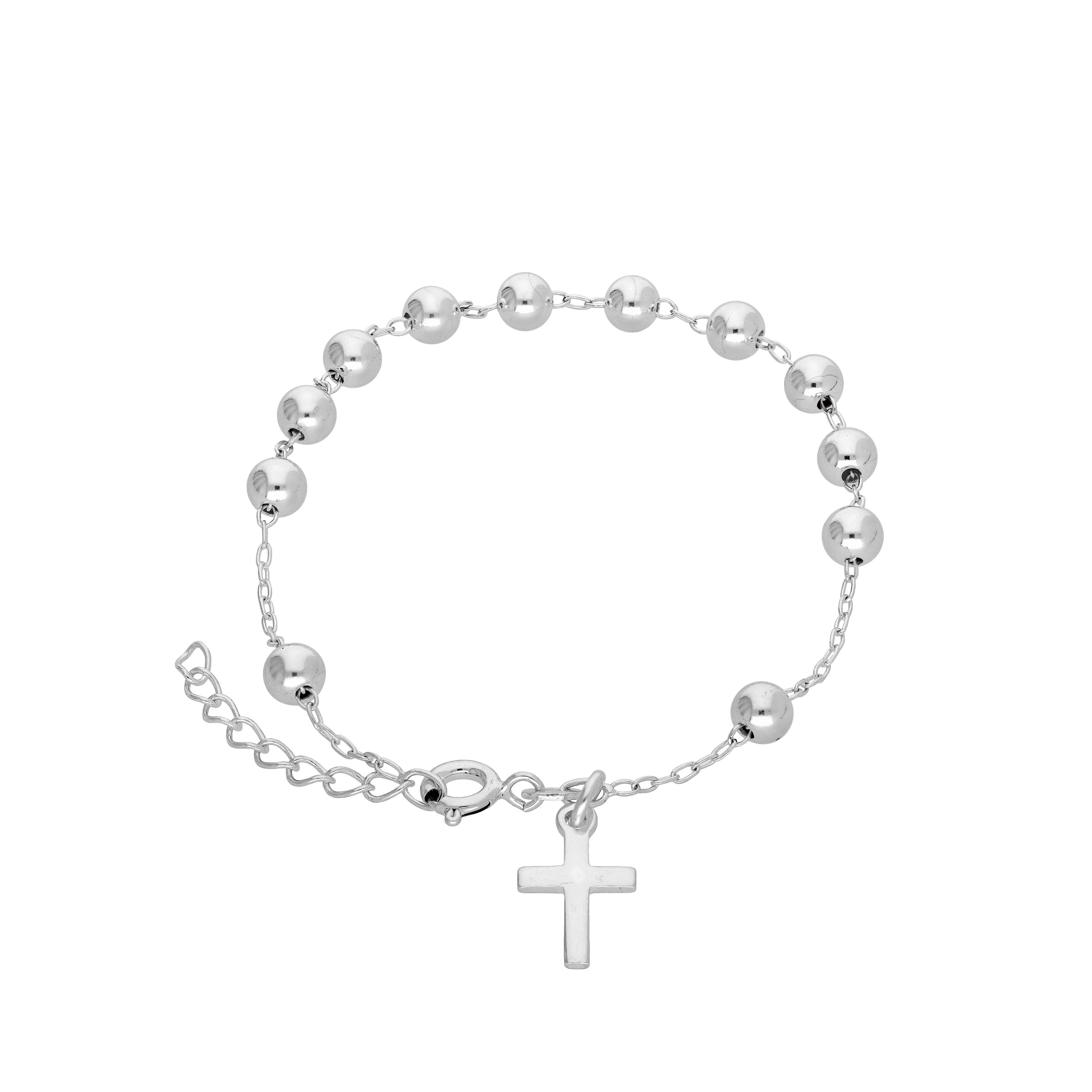 Heavy Sterling Silver Rosary Bead Bracelet - 6.5 Inches + 1 Inch Extender