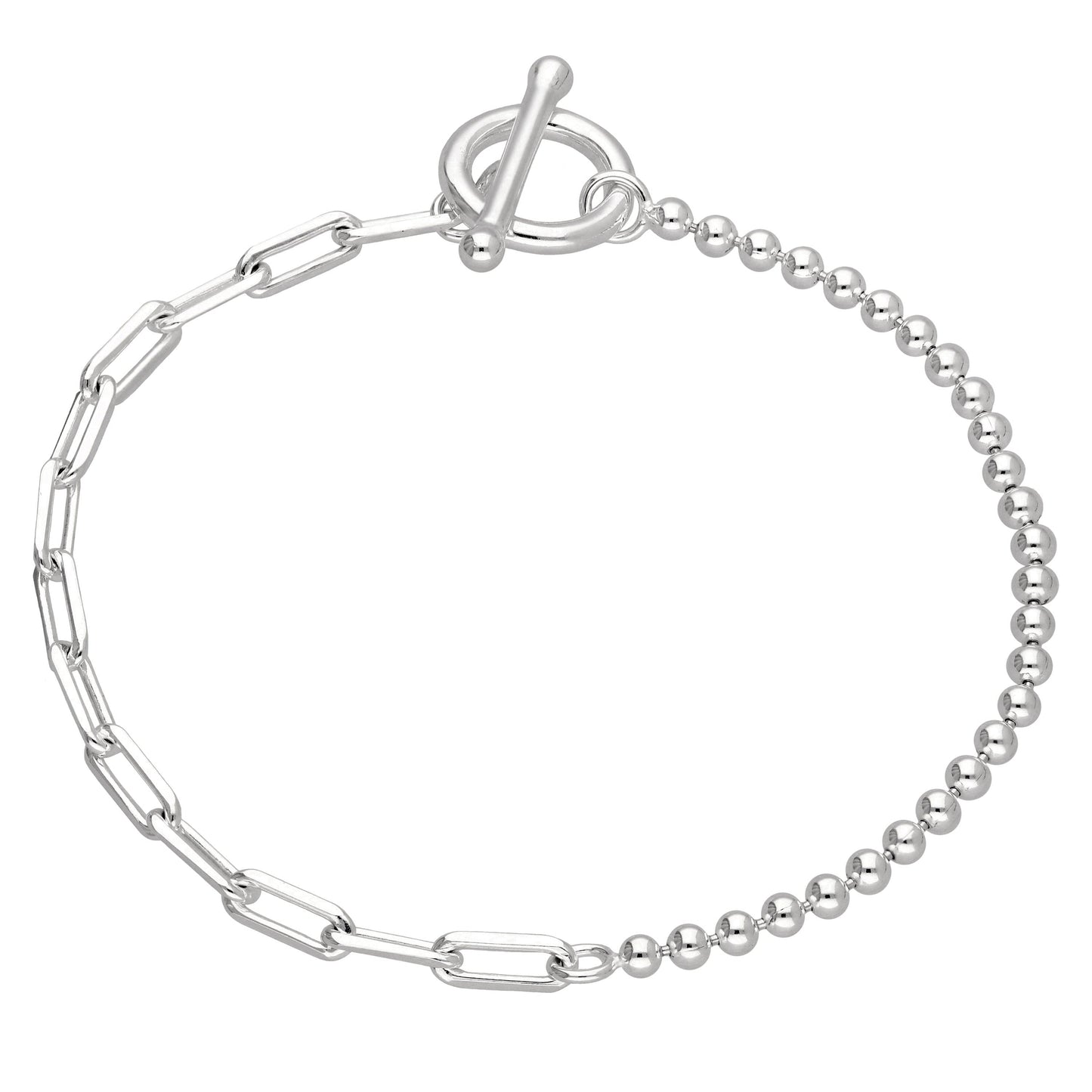 Sterling Silver T-Bar Paperclip Ball Chain Bracelet