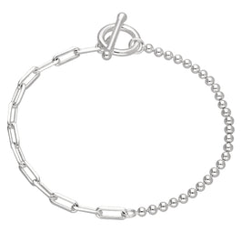 Sterling Silver T-Bar Paperclip Ball Chain Bracelet
