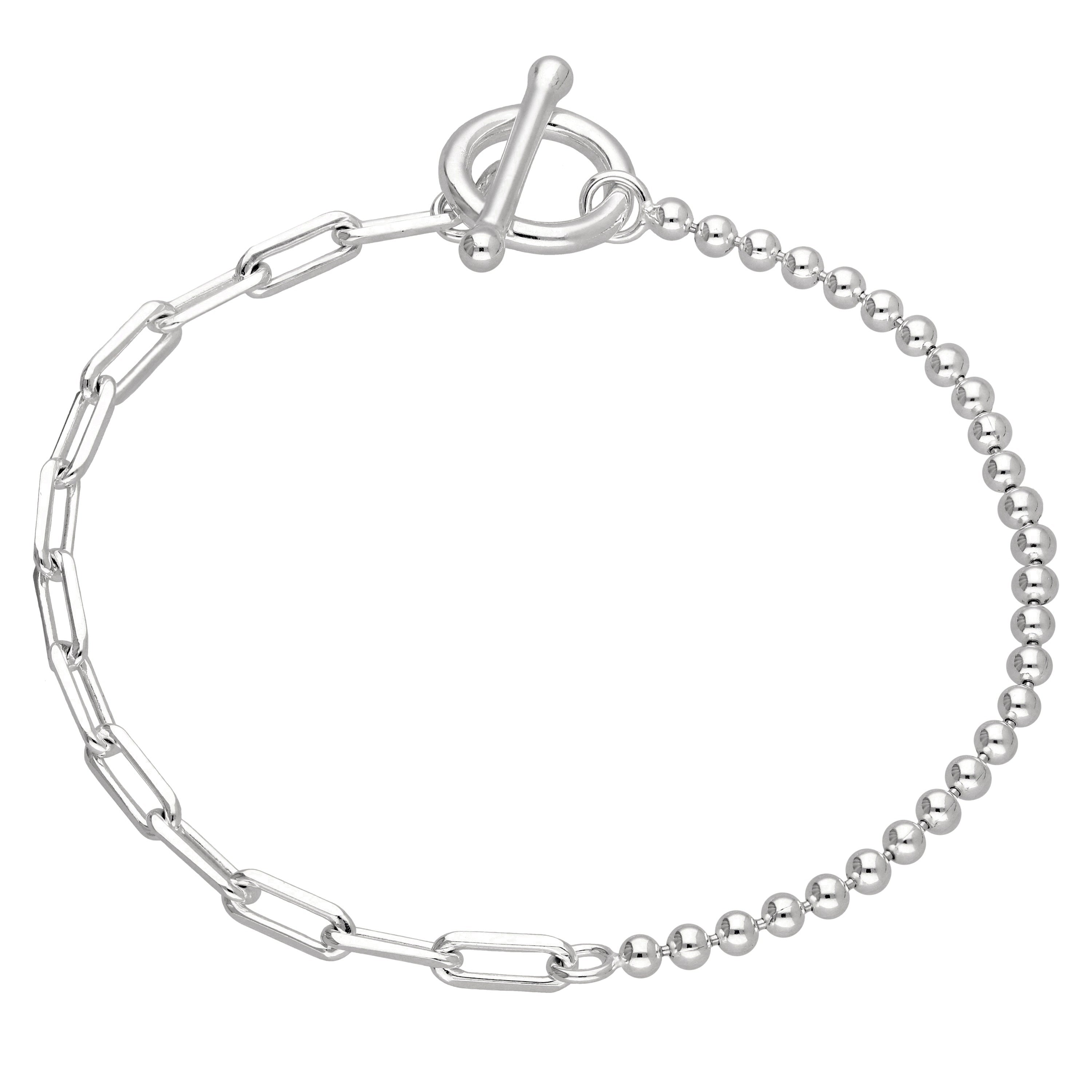 Sterling Silver T-Bar Paperclip Ball Chain Bracelet