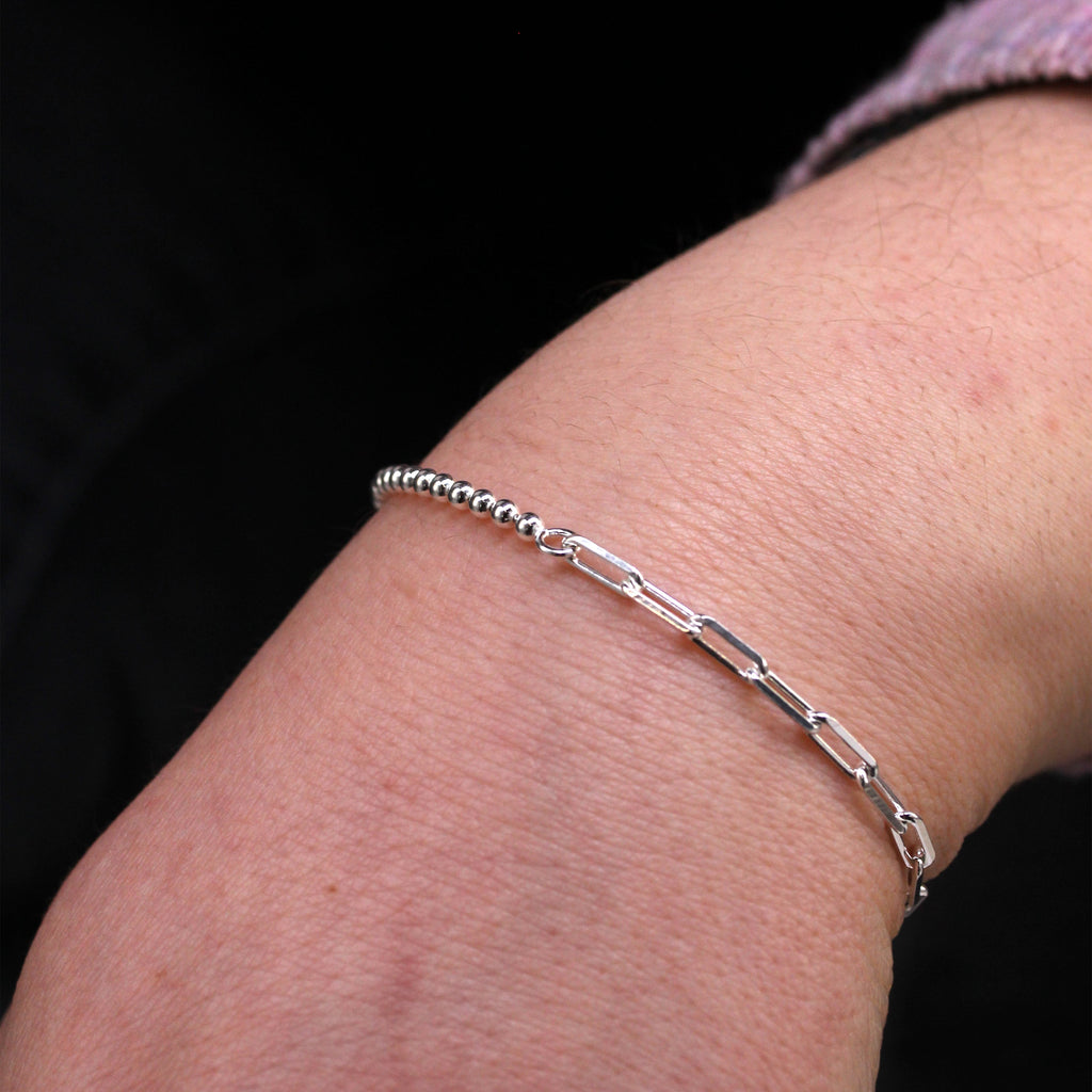 Sterling Silver T-Bar Paperclip Ball Chain Bracelet