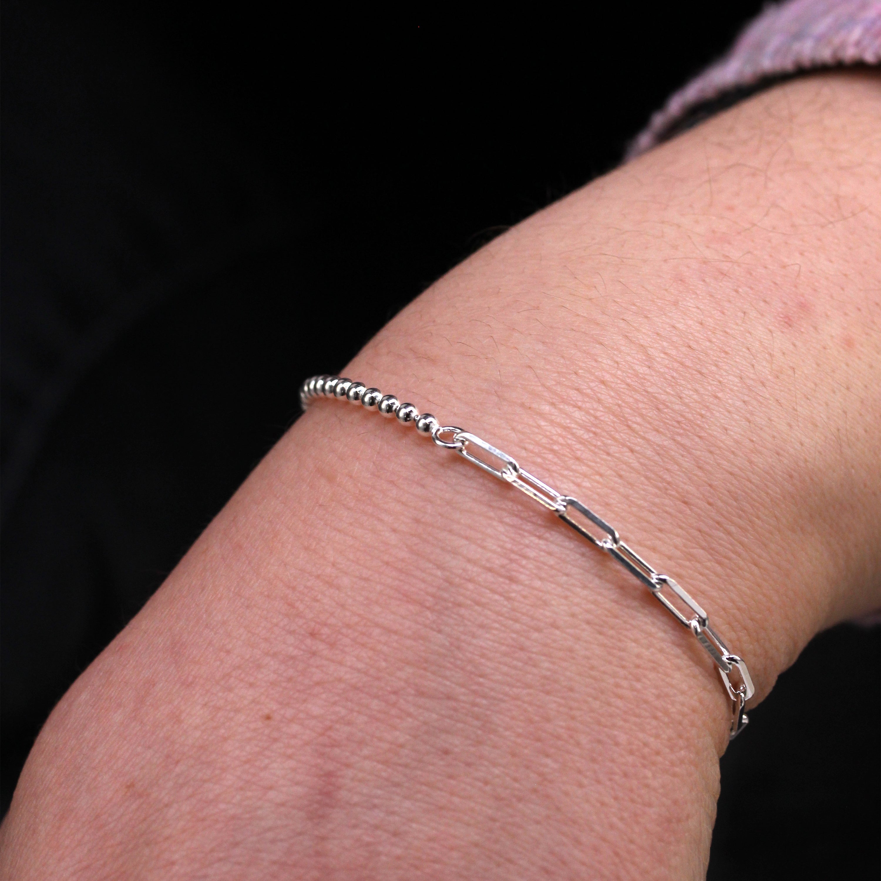 Sterling Silver T-Bar Paperclip Ball Chain Bracelet