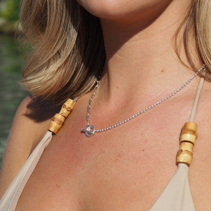 Sterling Silver T-Bar Paperclip Ball Chain Necklace