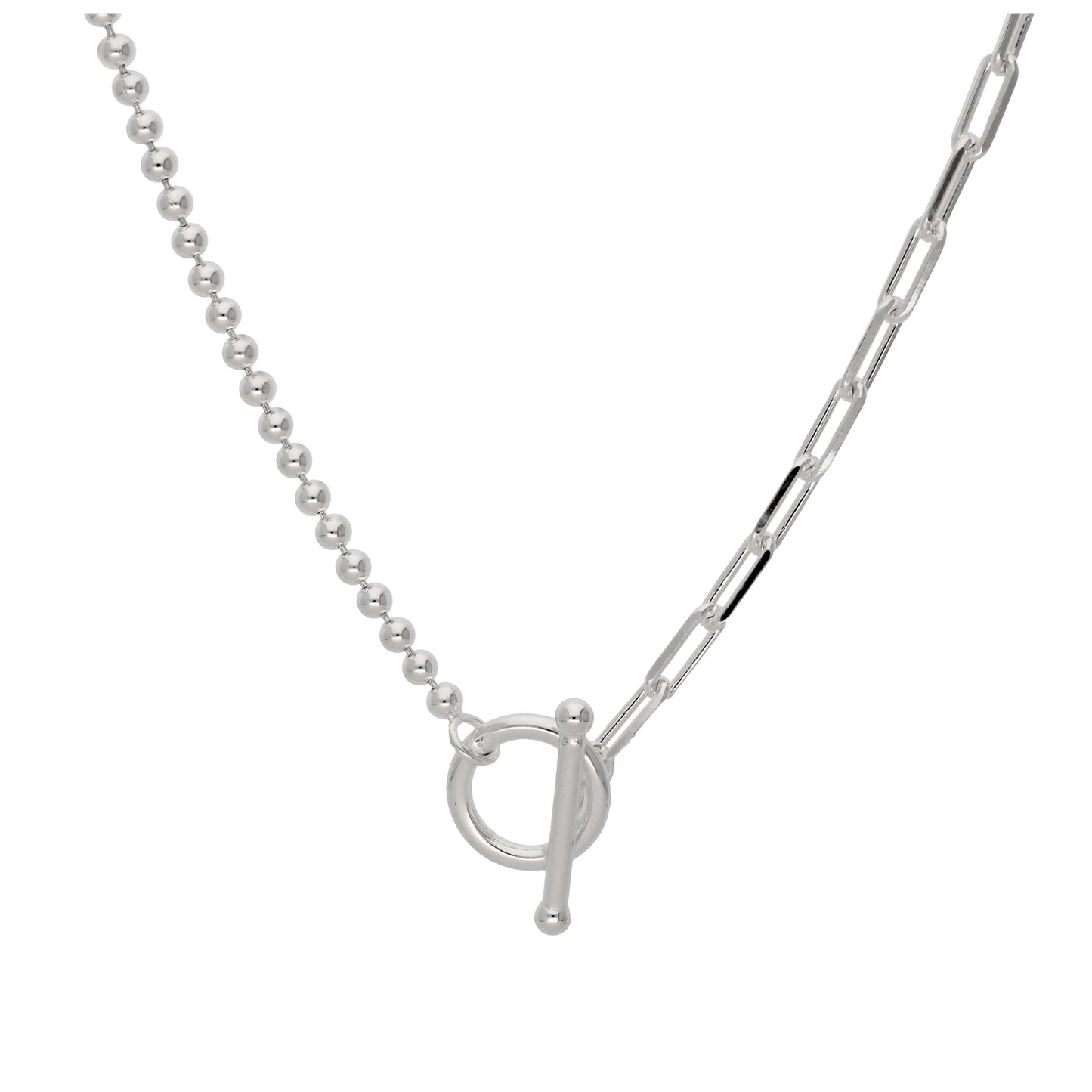 Sterling Silver T-Bar Paperclip Ball Chain Necklace